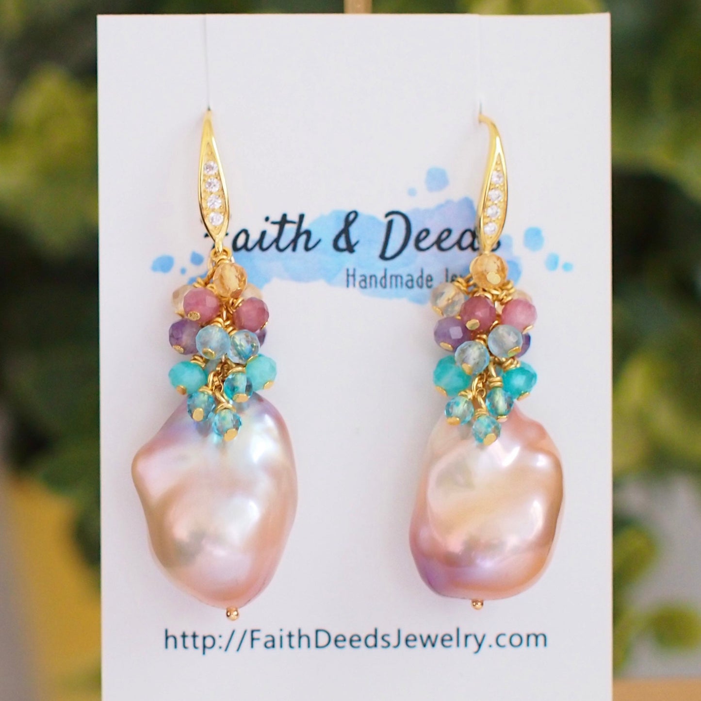 Rainbow Baroque Pearl Earrings // Gems Cluster // Flameball Pearls // Unicorn Colour // 14K Gold-filled // Colourful and Fun