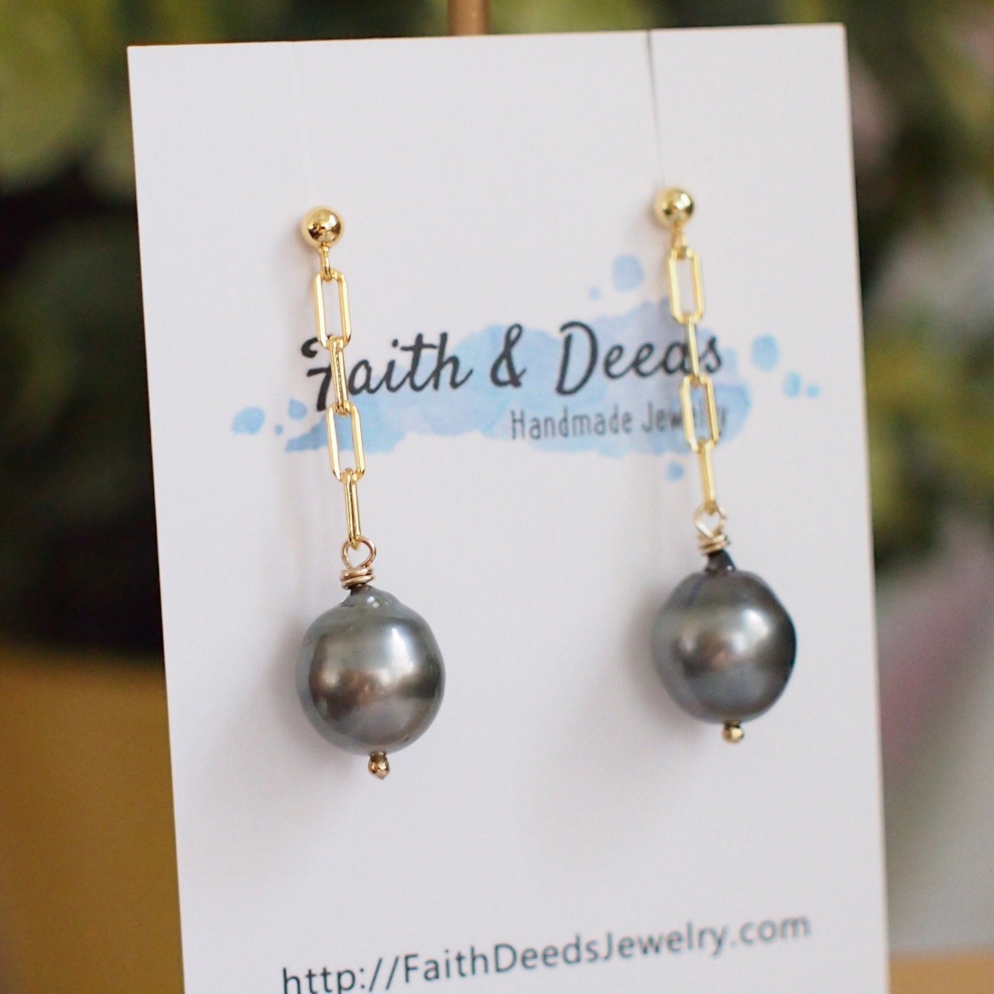 Tahitian Pearl Earrings // Platinum Gray // 925 Sterling Silver // 14K Gold-filled