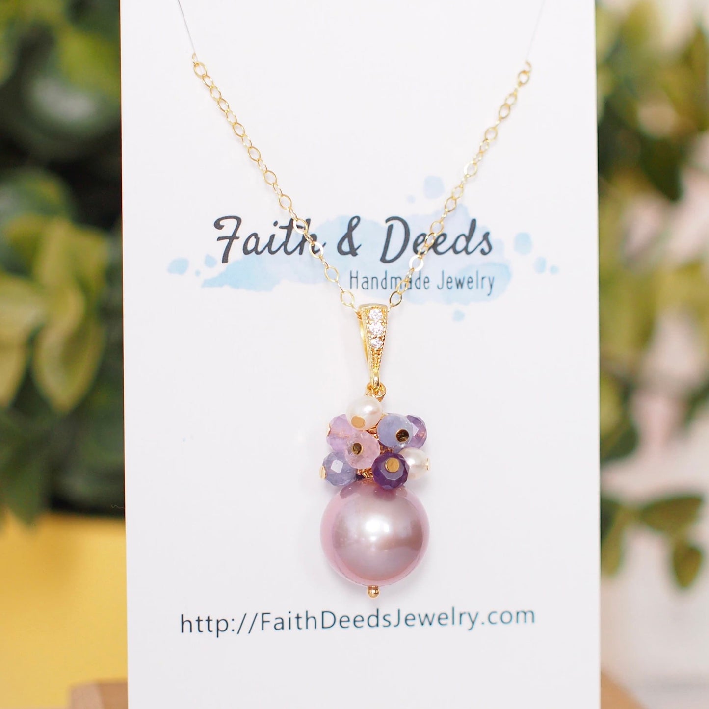 Edison Pearl Pendant // Natural Pinkish Purple // Amethyst x Tanzanite x Pearl Cluster // 14K Gold-filled