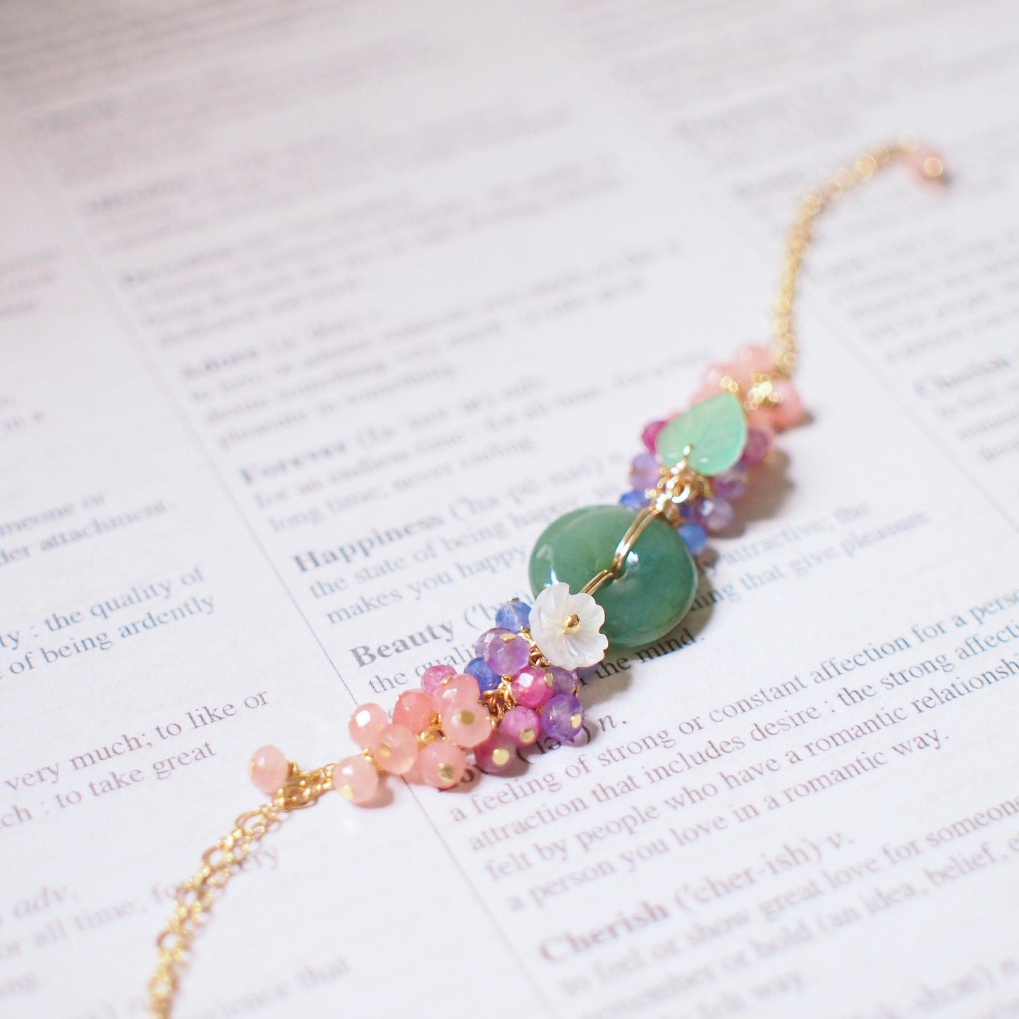Type A Burmese Jade Donut Bracelet // Floral Design // 14K Gold-filled // Lovely & Whimsical
