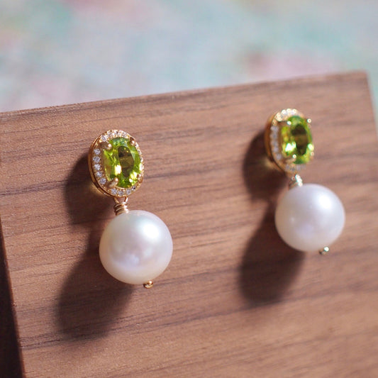 Peridot Earrings // Halo Setting // Cubic Zirconia // 18K Yellow Gold Plated Over Silver