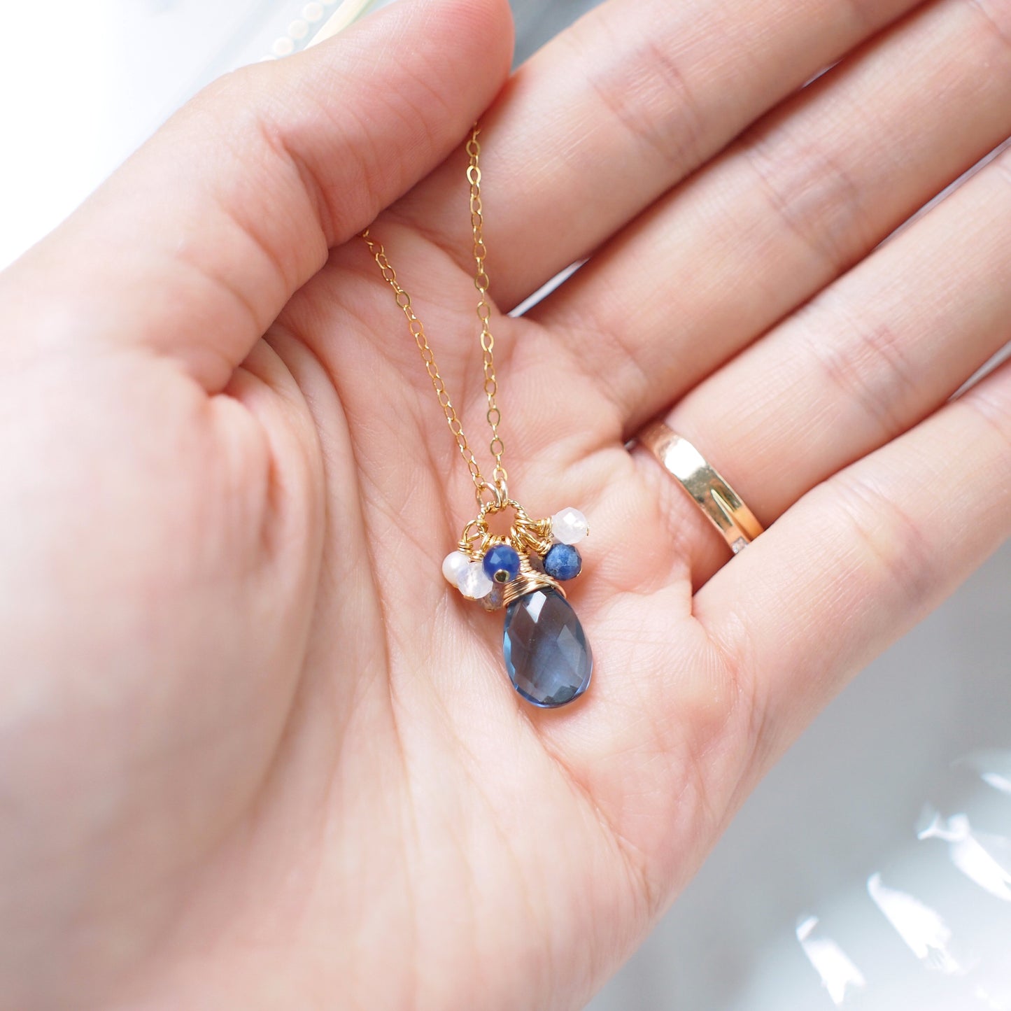 London Blue Quartz Necklace // Gem Pendant // Gem Cluster // 14K Gold-filled // Wire-wrapped // Elegant & Classy