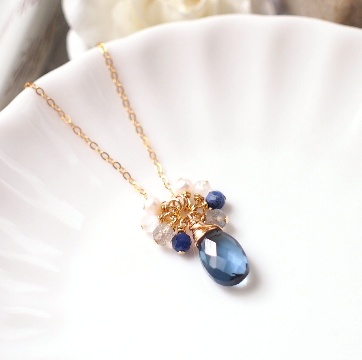 London Blue Quartz Necklace // Gem Pendant // Gem Cluster // 14K Gold-filled // Wire-wrapped // Elegant & Classy