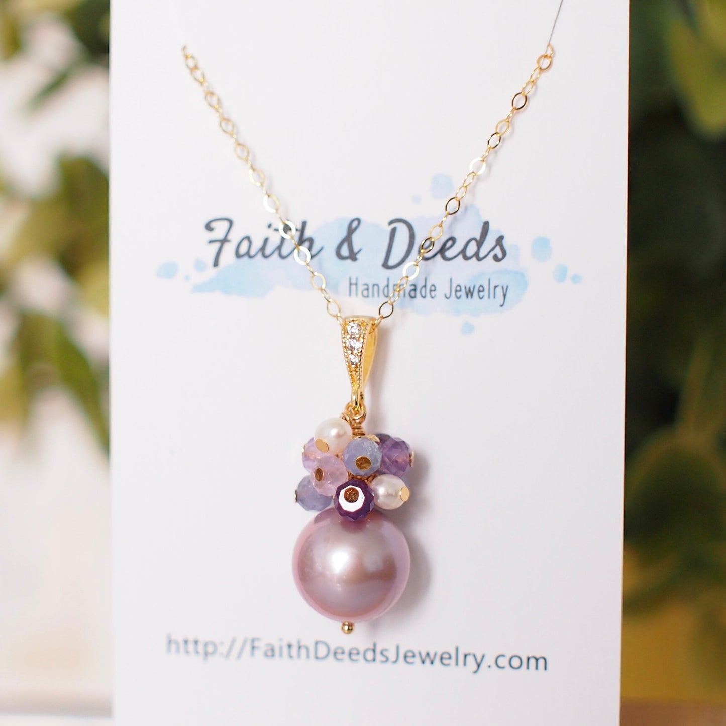 Edison Pearl Pendant // Natural Pinkish Purple // Amethyst x Tanzanite x Pearl Cluster // 14K Gold-filled