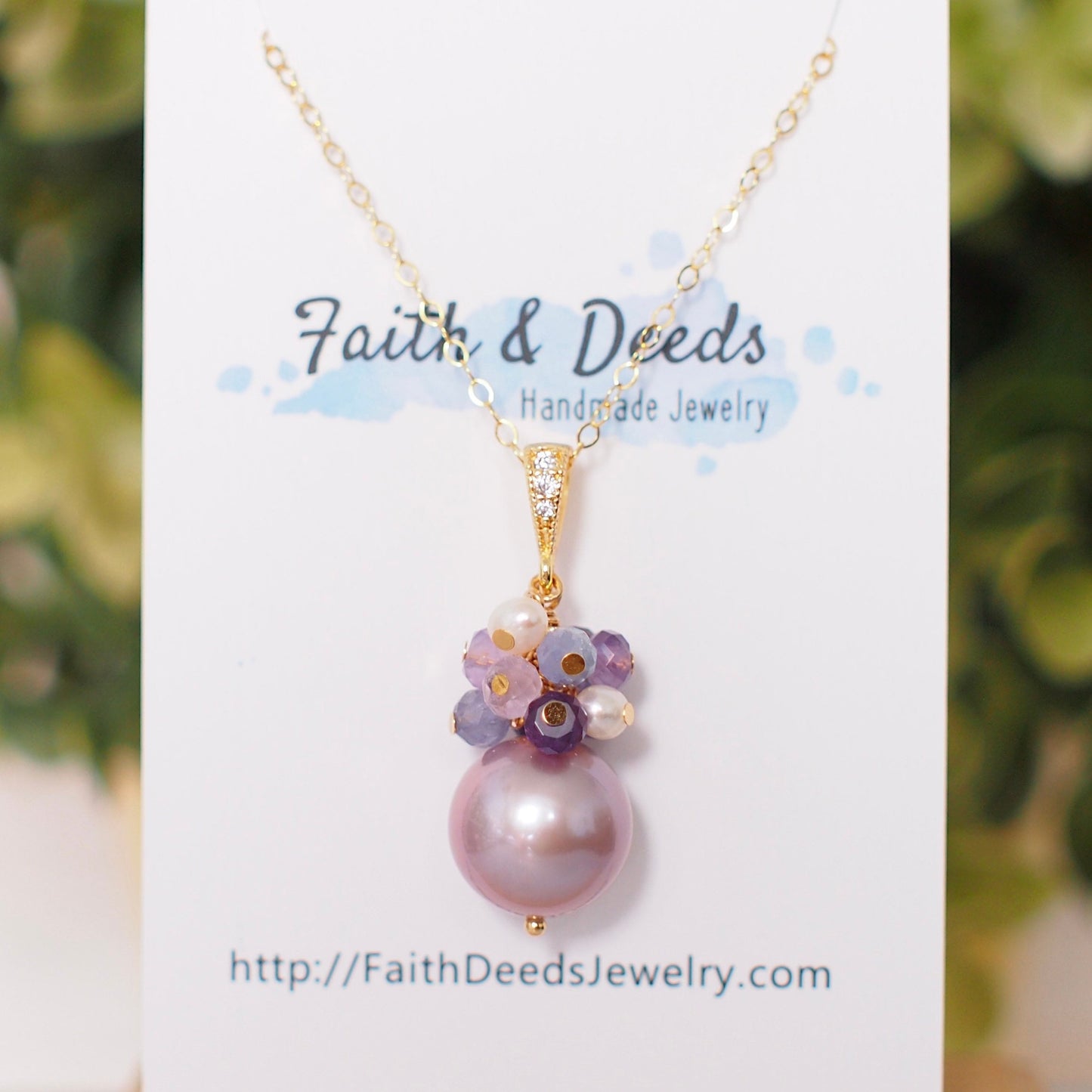 Edison Pearl Pendant // Natural Pinkish Purple // Amethyst x Tanzanite x Pearl Cluster // 14K Gold-filled