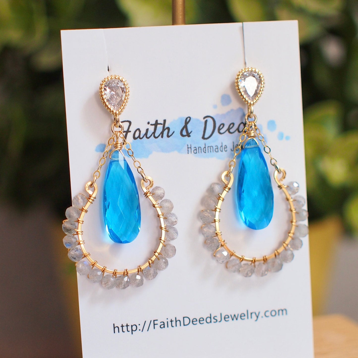 Blue Quartz x Labradorite Earrings // Statement Earrings // Horse Shoe Design // 14K Gold-filled // Stunning & Bold