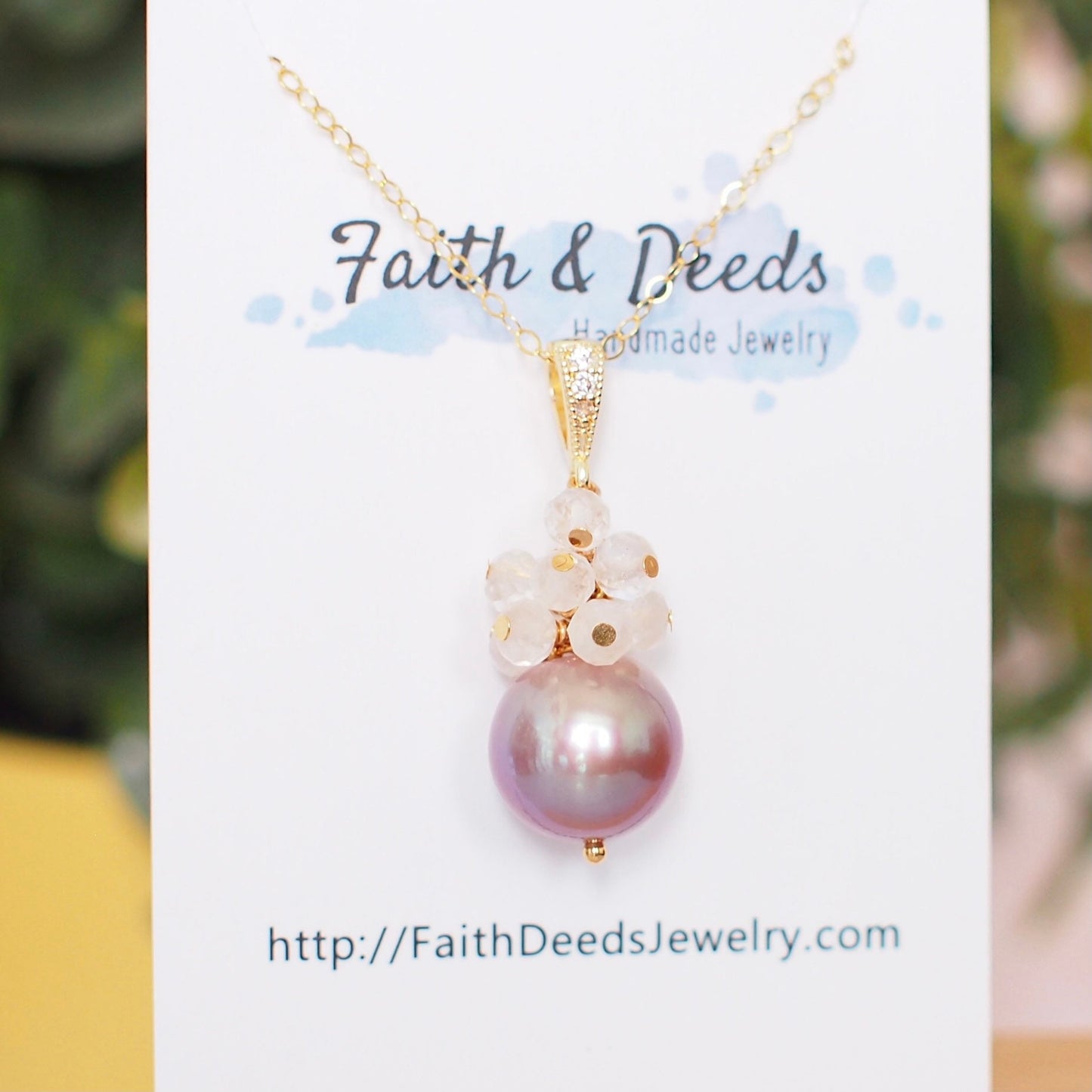 Edison Pearl Pendant // Natural Pinkish Purple // Rainbow Moonstone Cluster // 14K Gold-filled