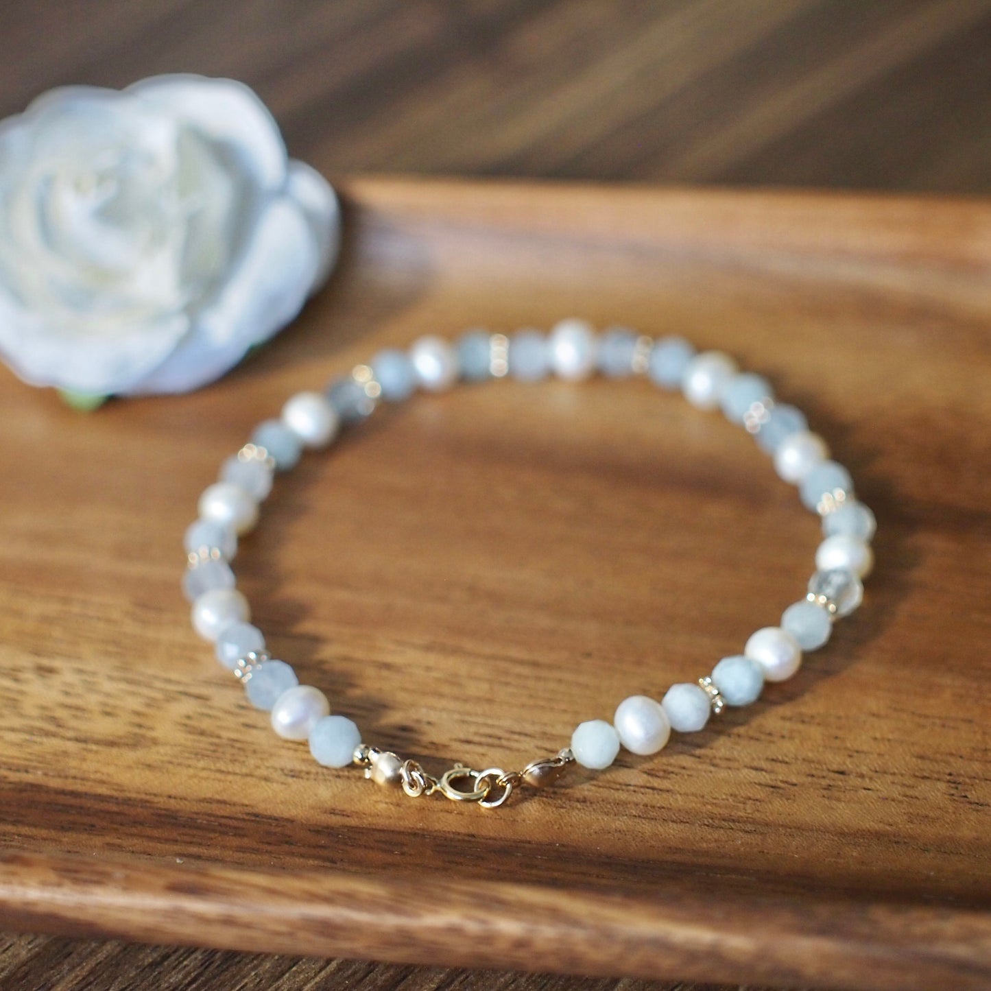 Aquamarine x Pearl Bracelet // Feminine & Chic // Stackable // 14K Gold-filled
