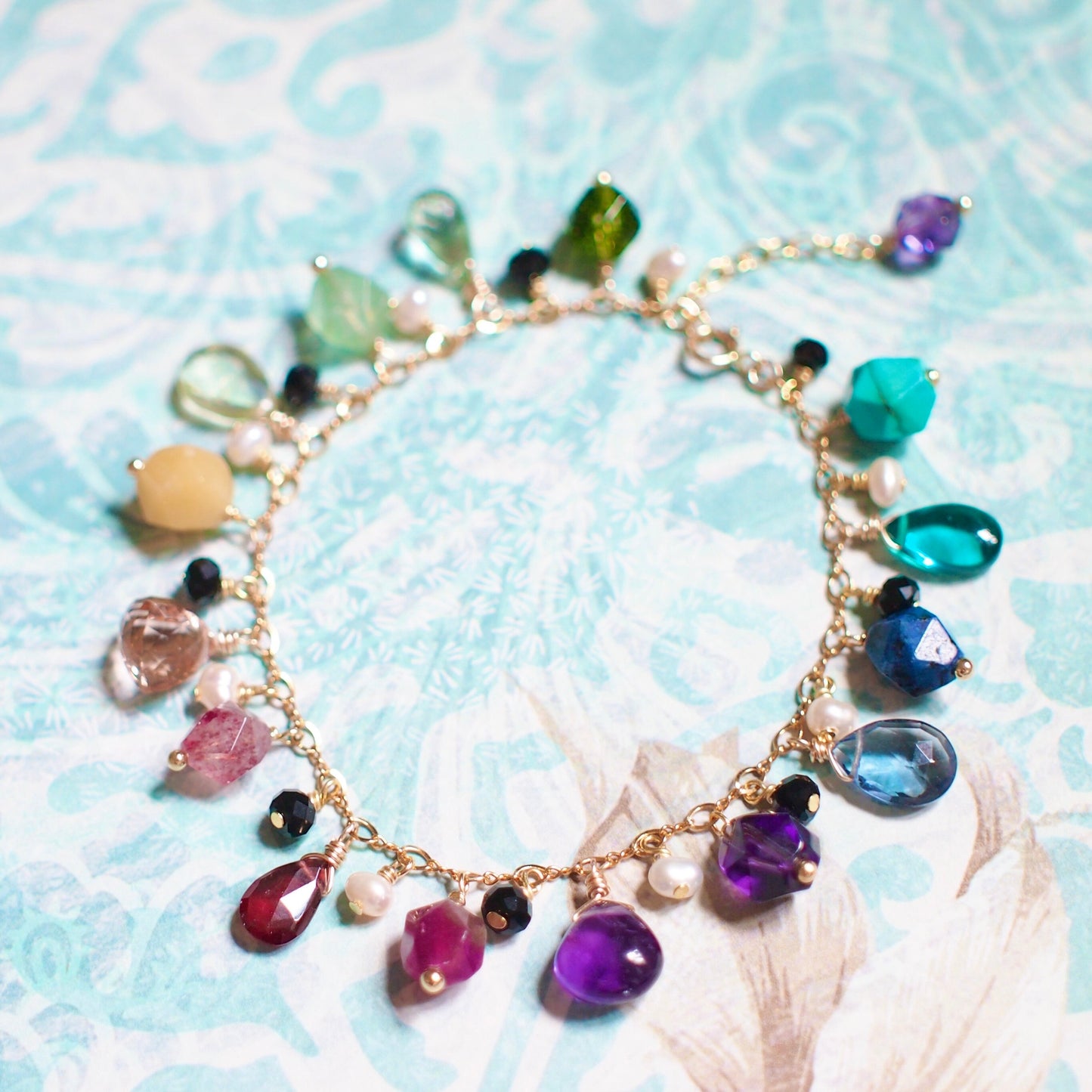 Rainbow Gem Stones Bracelet // Colourful and Chic // 14K Gold-filled // For Fun Lovers