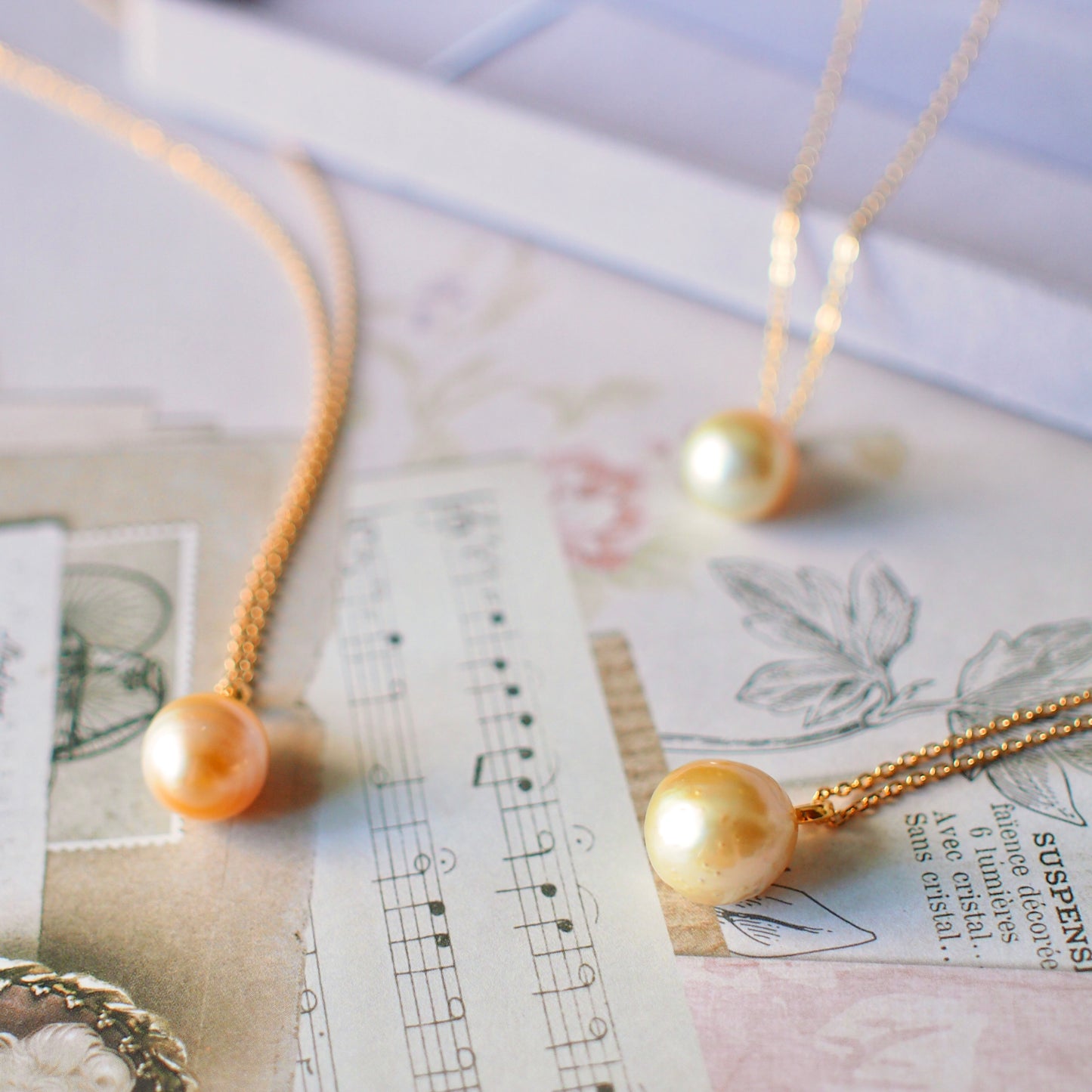 South Sea Pearl Pendants // Natural Champagne Gold // Simple & Feminine // 18K Solid Gold