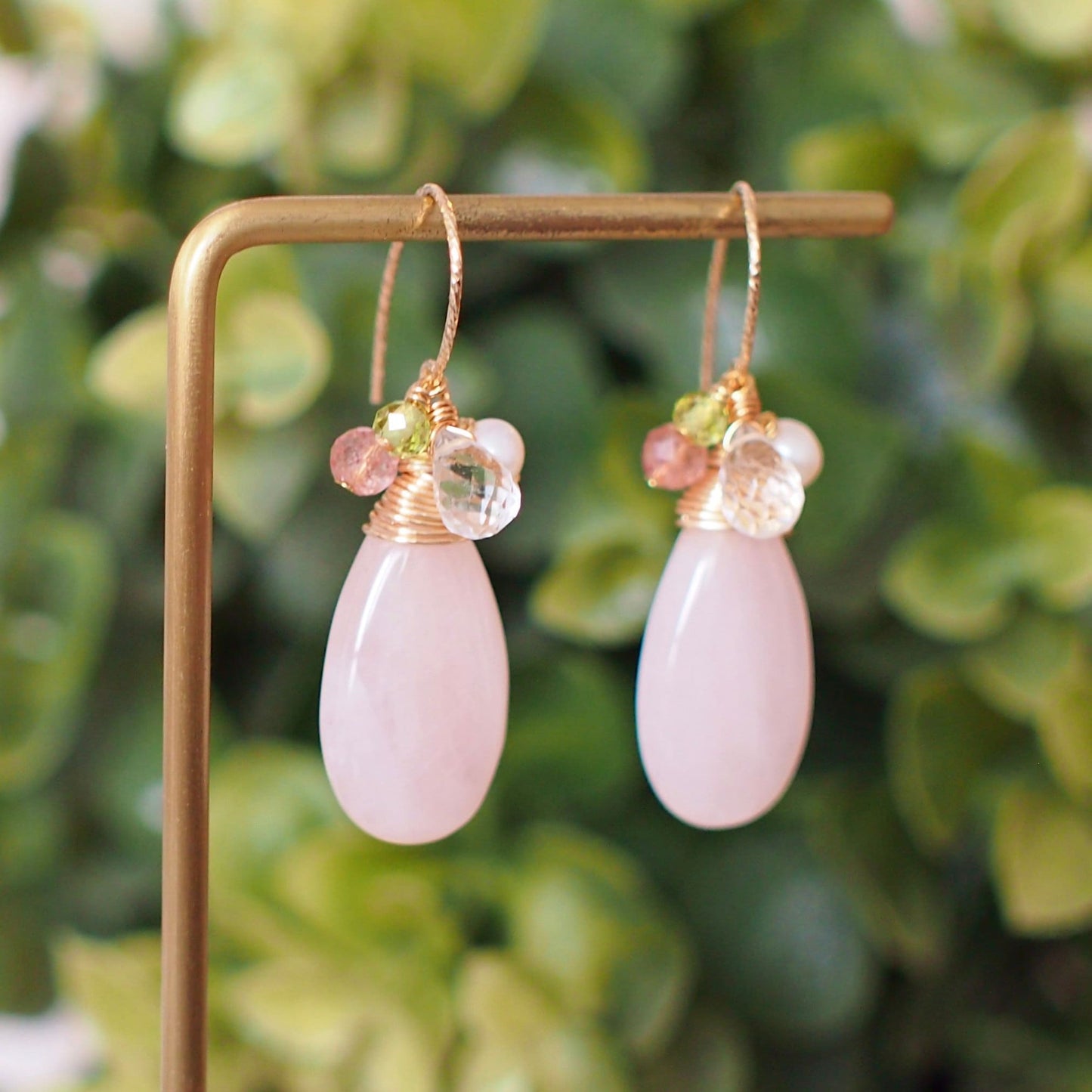 Rose Quartz Earrings // Statement Earrings // 14K Gold-filled // Wire-wrapped // Elegant & Gorgeous