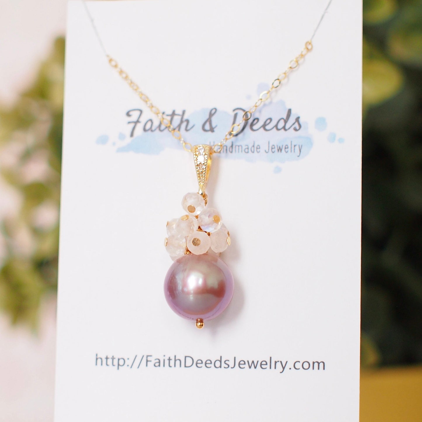 Edison Pearl Pendant // Natural Pinkish Purple // Rainbow Moonstone Cluster // 14K Gold-filled