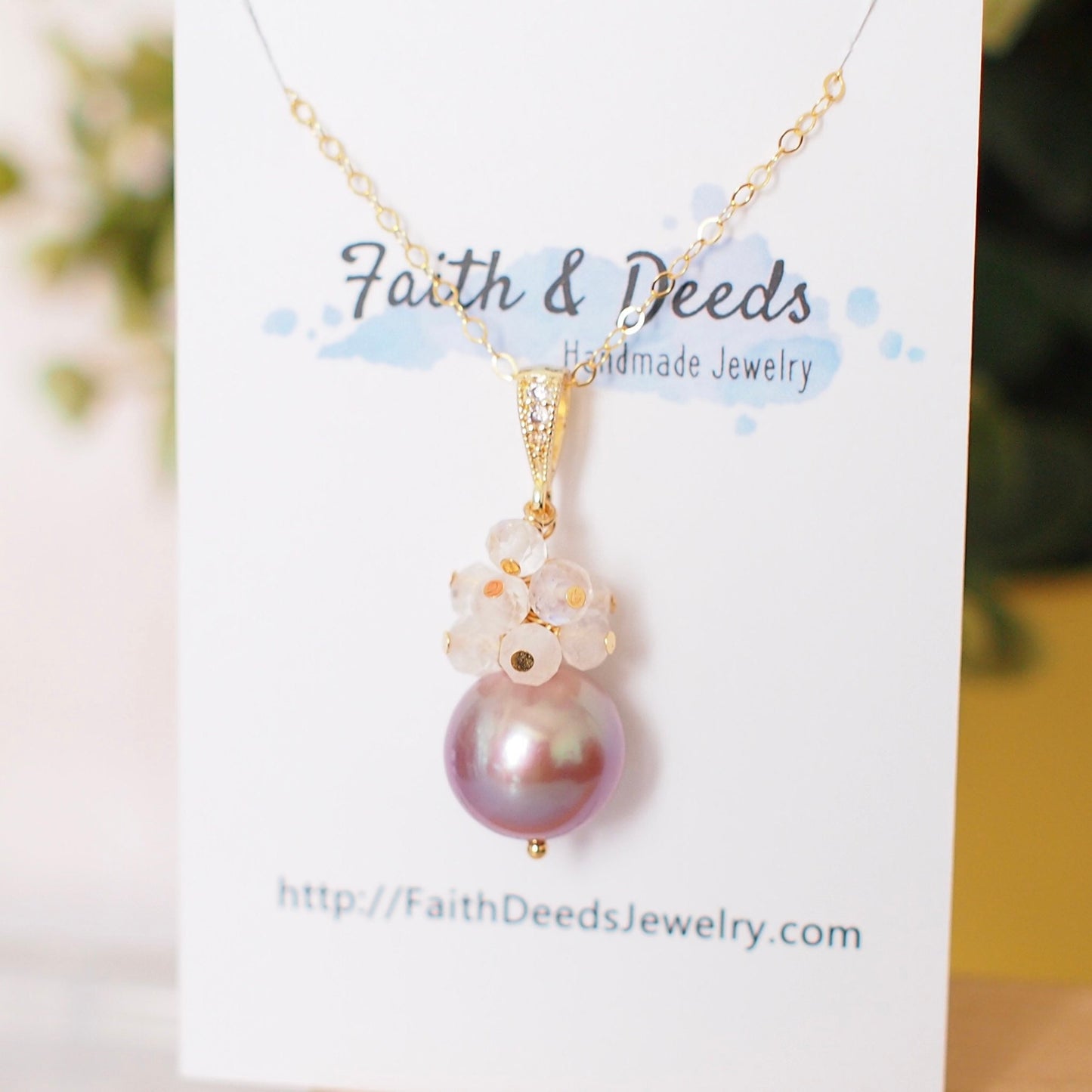 Edison Pearl Pendant // Natural Pinkish Purple // Rainbow Moonstone Cluster // 14K Gold-filled