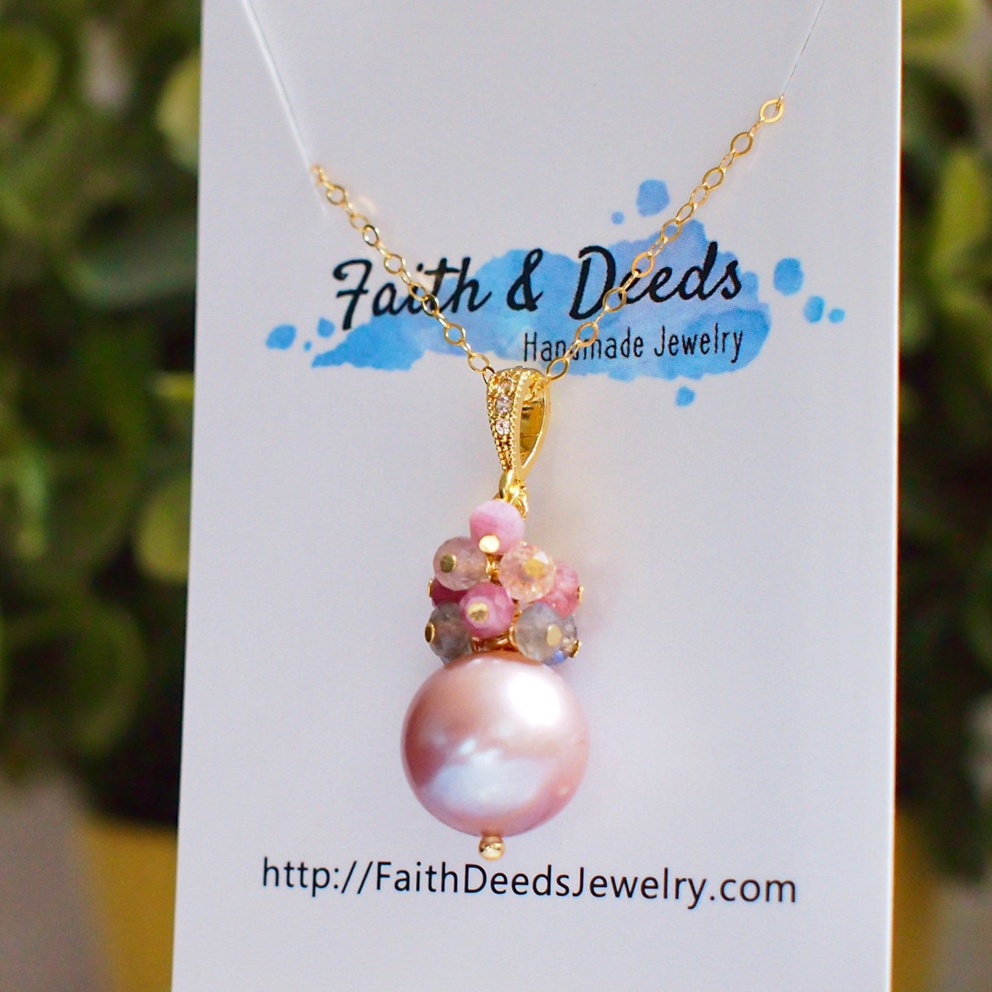 Edison Pearl Pendant // Natural Pinkish Purple // Gem Cluster // 14K Gold-filled
