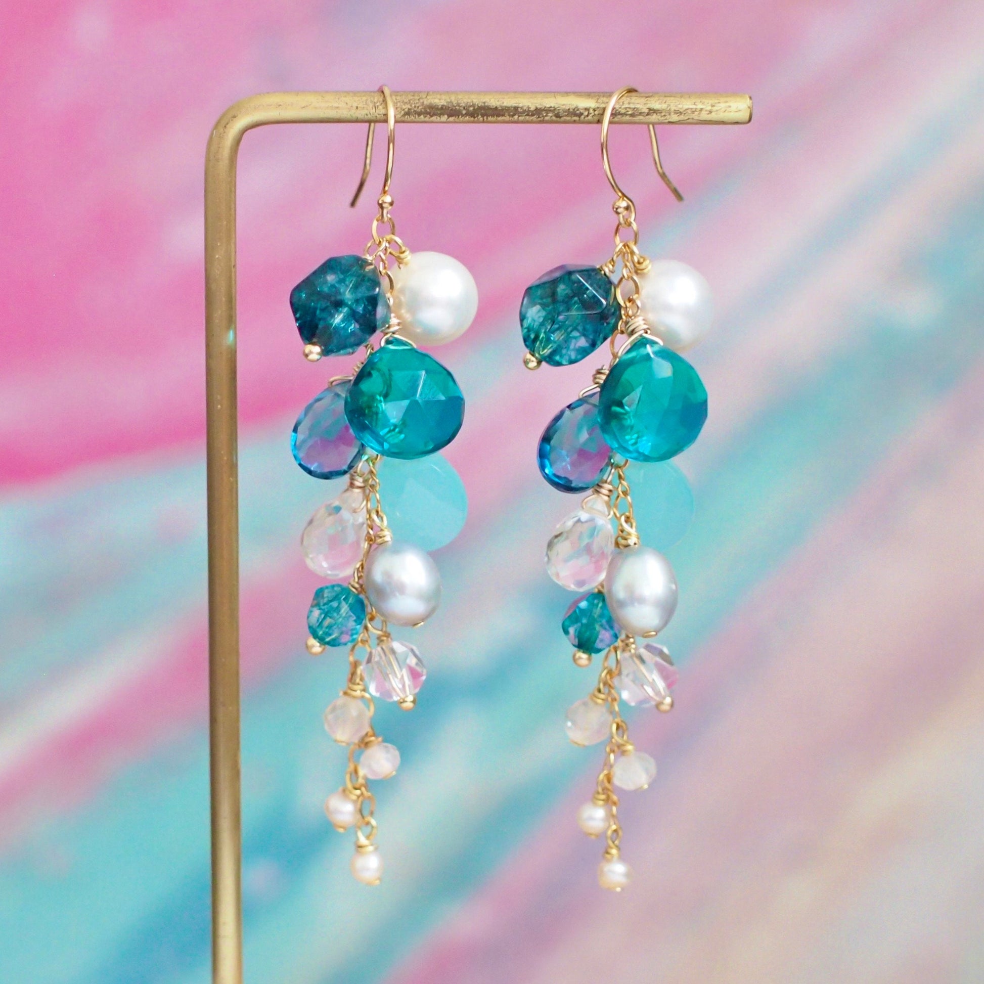 Multi Stones Dangle Earrings // Blue Theme // Dangling Style