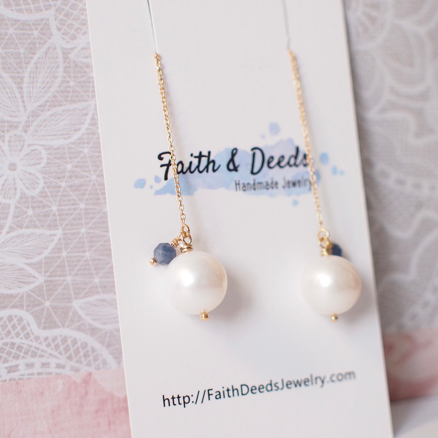 Fresh Water Pearl Earrings // Simple Threader Earrings // Blue Sapphire // 14K Gold-filled // Dangling Style // Sassy