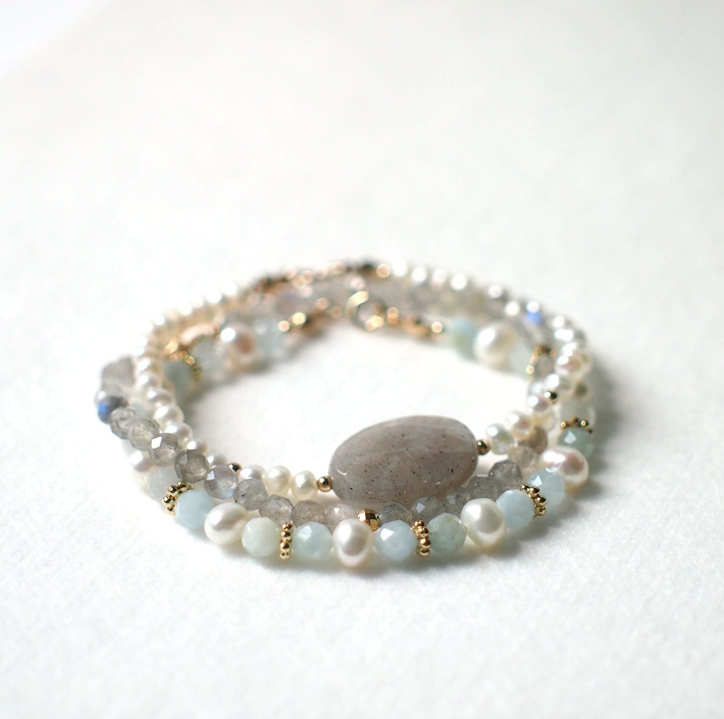 Aquamarine x Pearl Bracelet // Feminine & Chic // Stackable // 14K Gold-filled