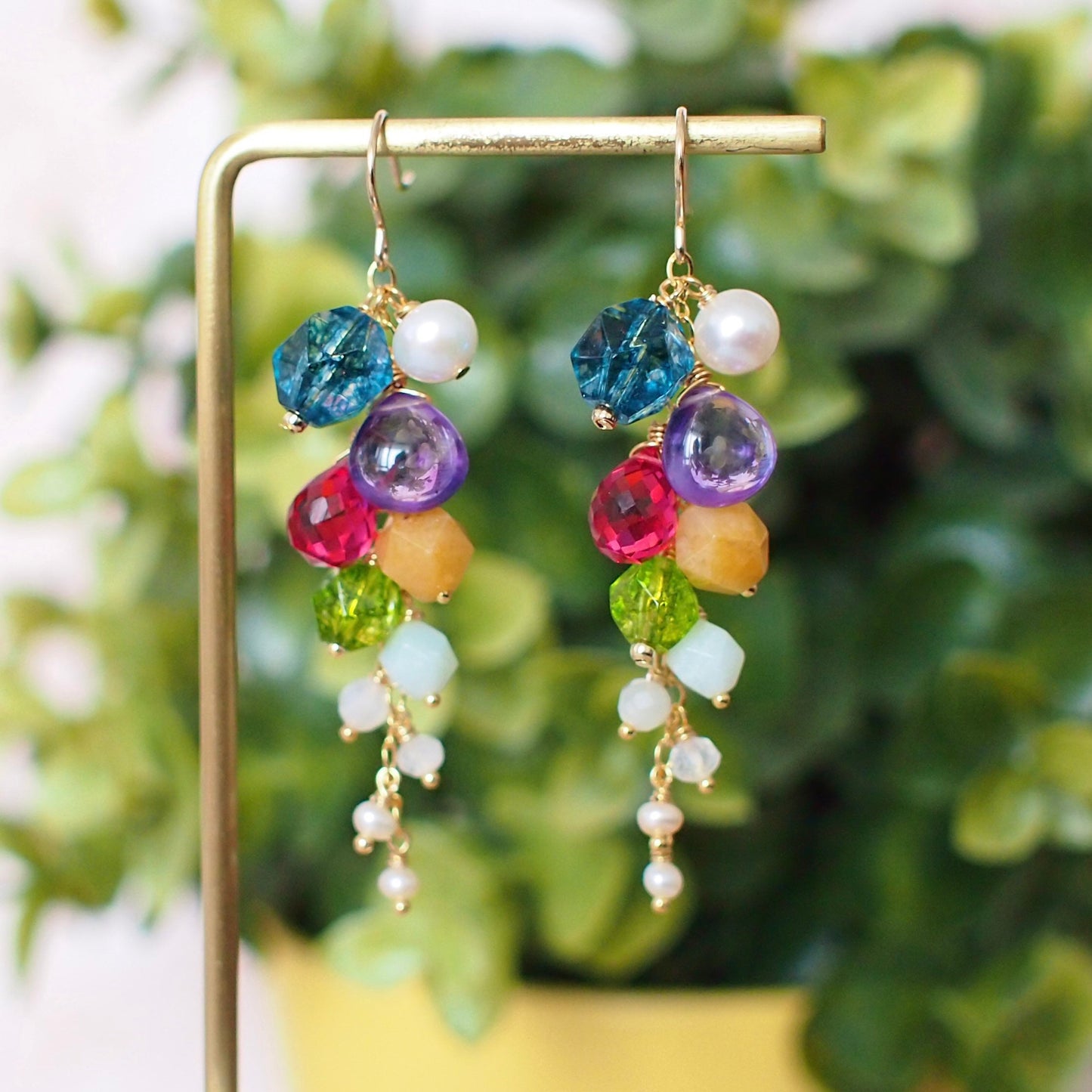 Multi Stones Dangle Earrings // Dangling Style // Rainbow Theme // Sparkly & Chic // 14K Gold-filled