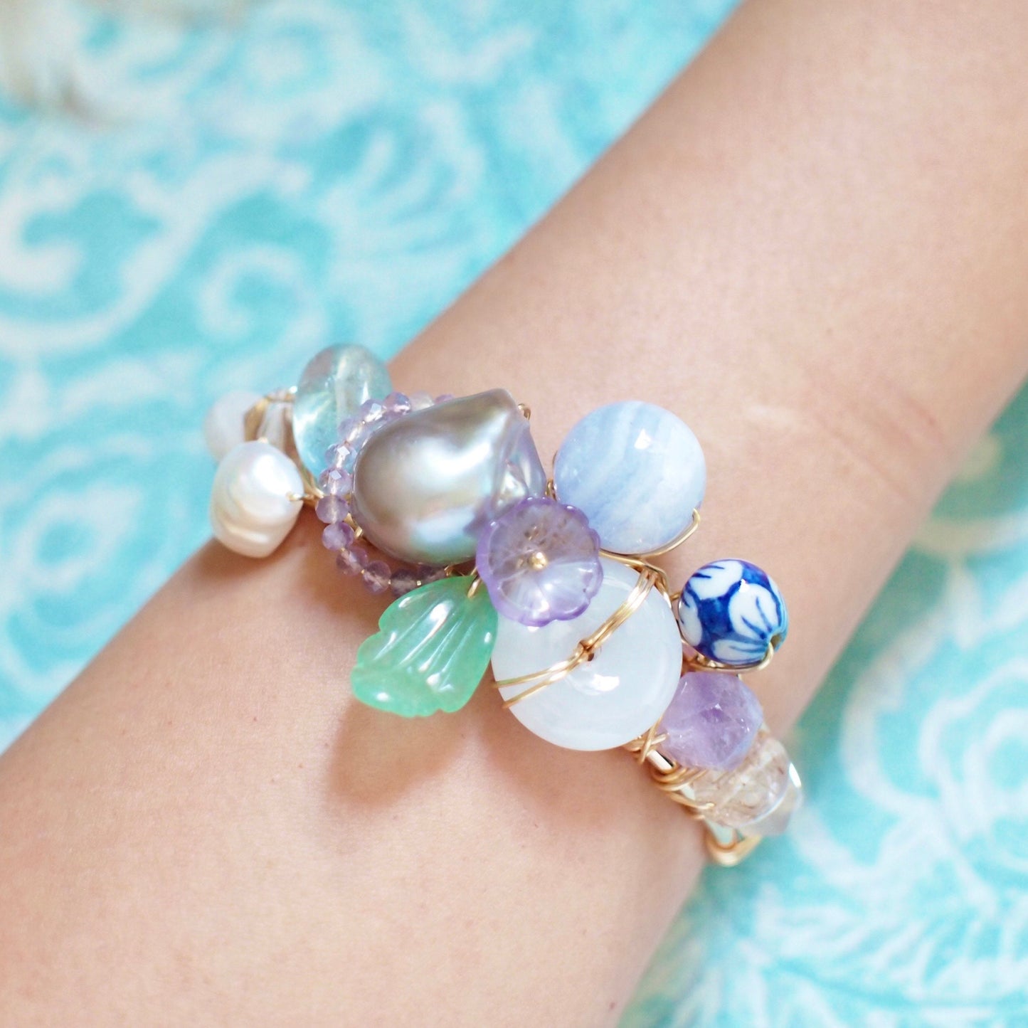 Cuff Bracelet // Gems & Pearls // One of a Kind