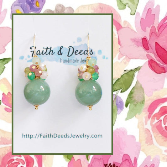 Type A Burmese Jade Ball Earrings // Gem Cluster // 14K Gold-filled // Modern and Sweet