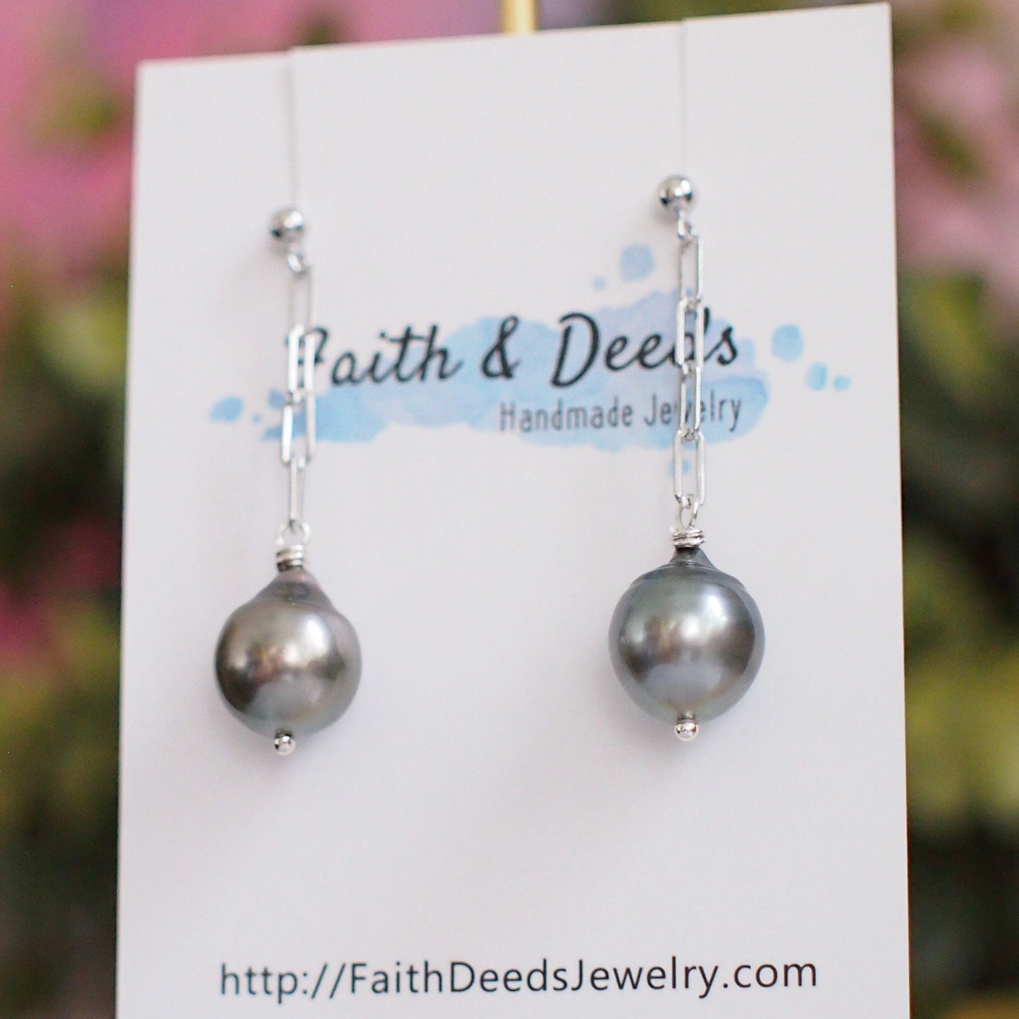 Tahitian Pearl Earrings // Platinum Gray // 925 Sterling Silver // 14K Gold-filled