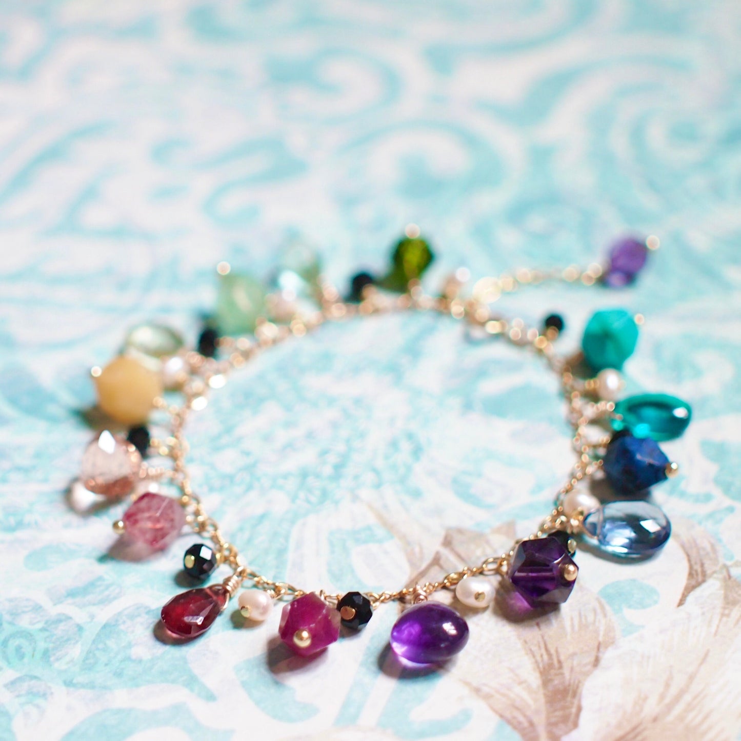 Rainbow Gem Stones Bracelet // Colourful and Chic // 14K Gold-filled // For Fun Lovers