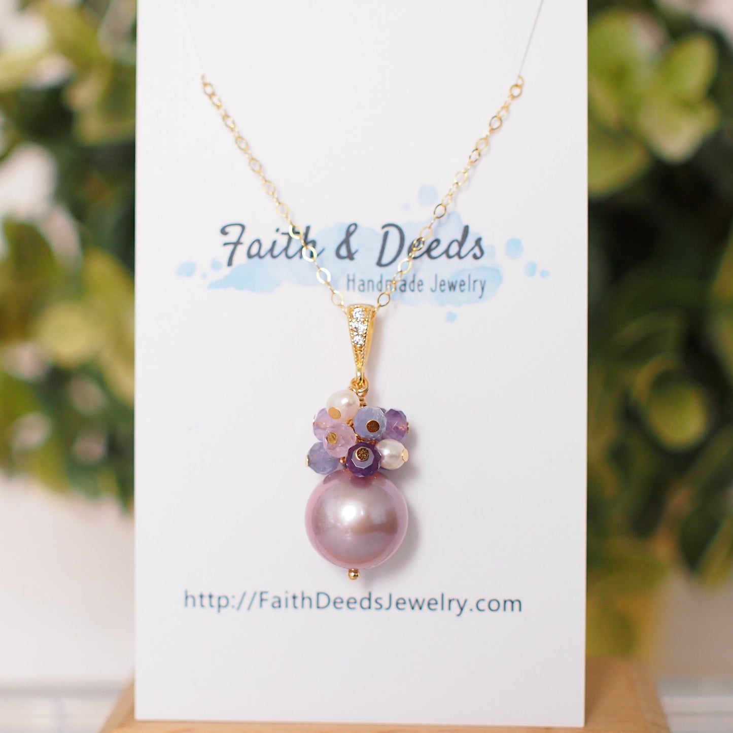 Edison Pearl Pendant // Natural Pinkish Purple // Amethyst x Tanzanite x Pearl Cluster // 14K Gold-filled