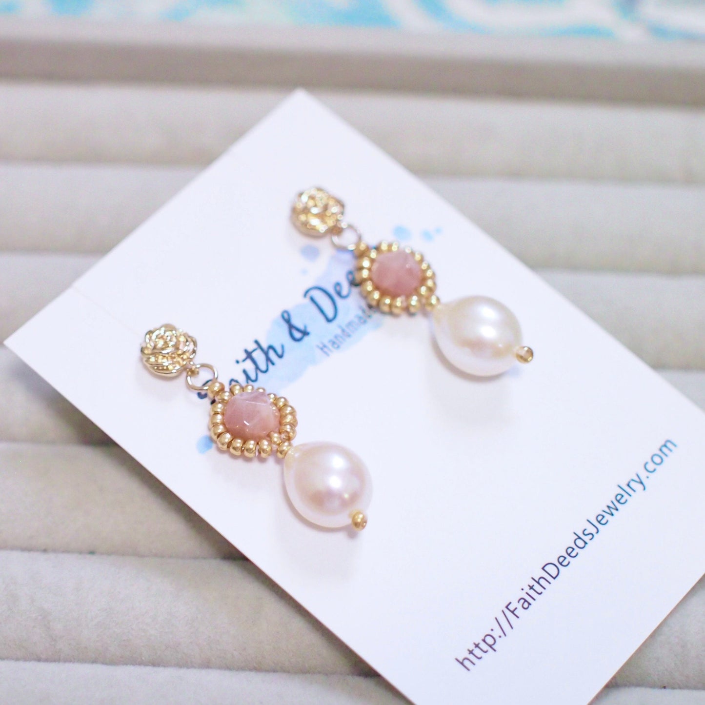 Sunstones x Baroque Pearl Earrings // Beaded // Elegant & Sweet // 14K Gold-filled