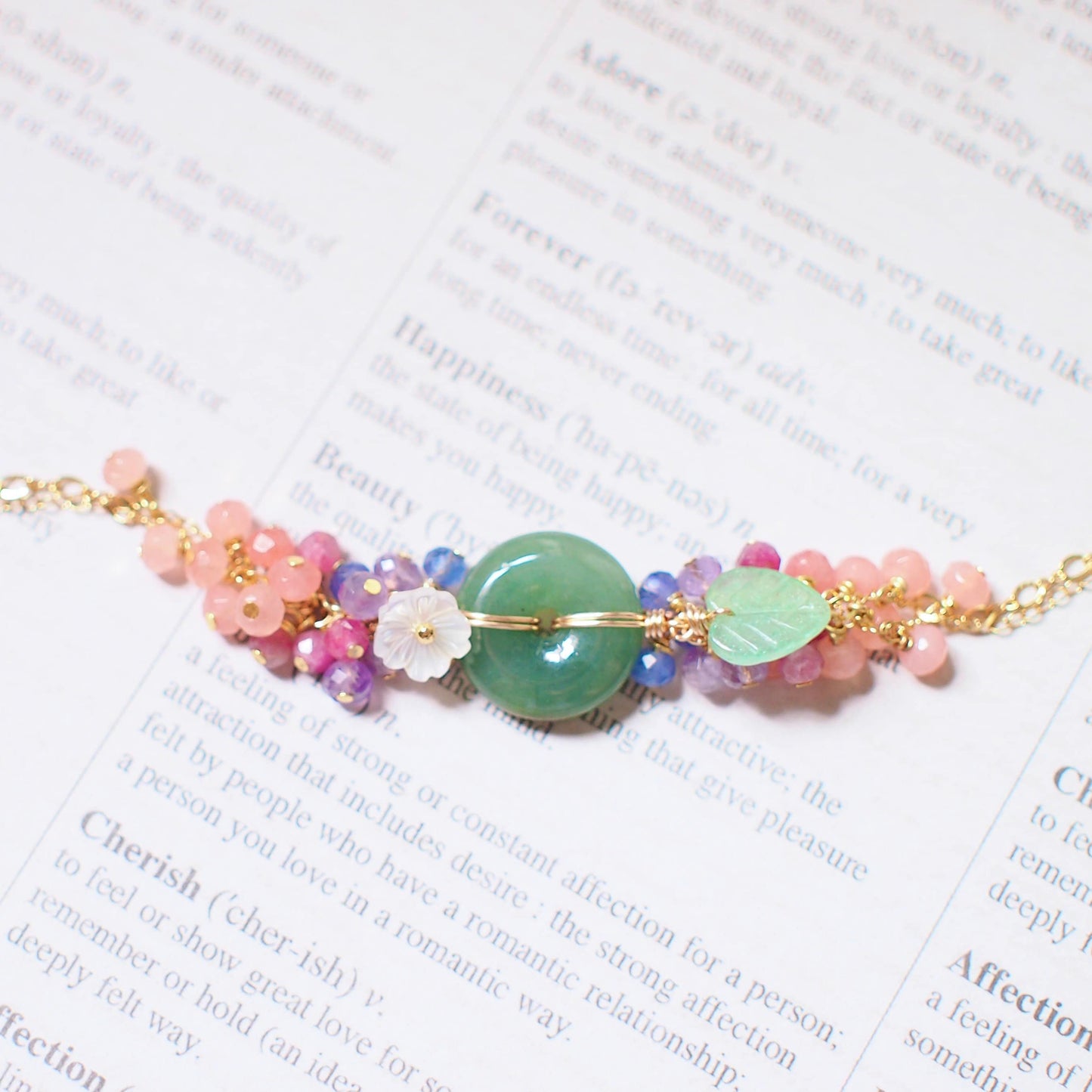 Type A Burmese Jade Donut Bracelet // Floral Design // 14K Gold-filled // Lovely & Whimsical