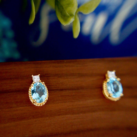 Blue Topaz Earrings // Cubic Zirconia // 18K Yellow Gold Plated Over Silver