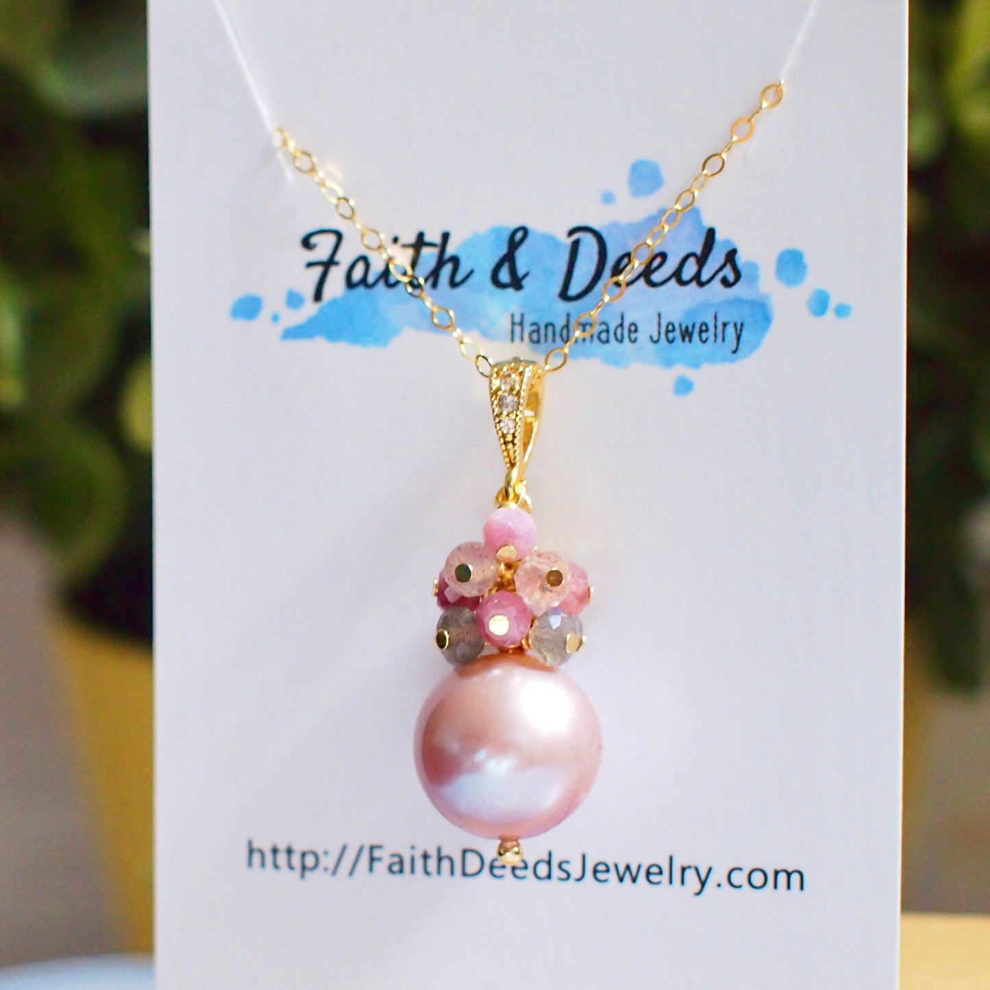 Edison Pearl Pendant // Natural Pinkish Purple // Gem Cluster // 14K Gold-filled