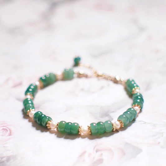 Type A Burmese Jade x Pearls Bracelet // Classic Style // 14K Gold-filled