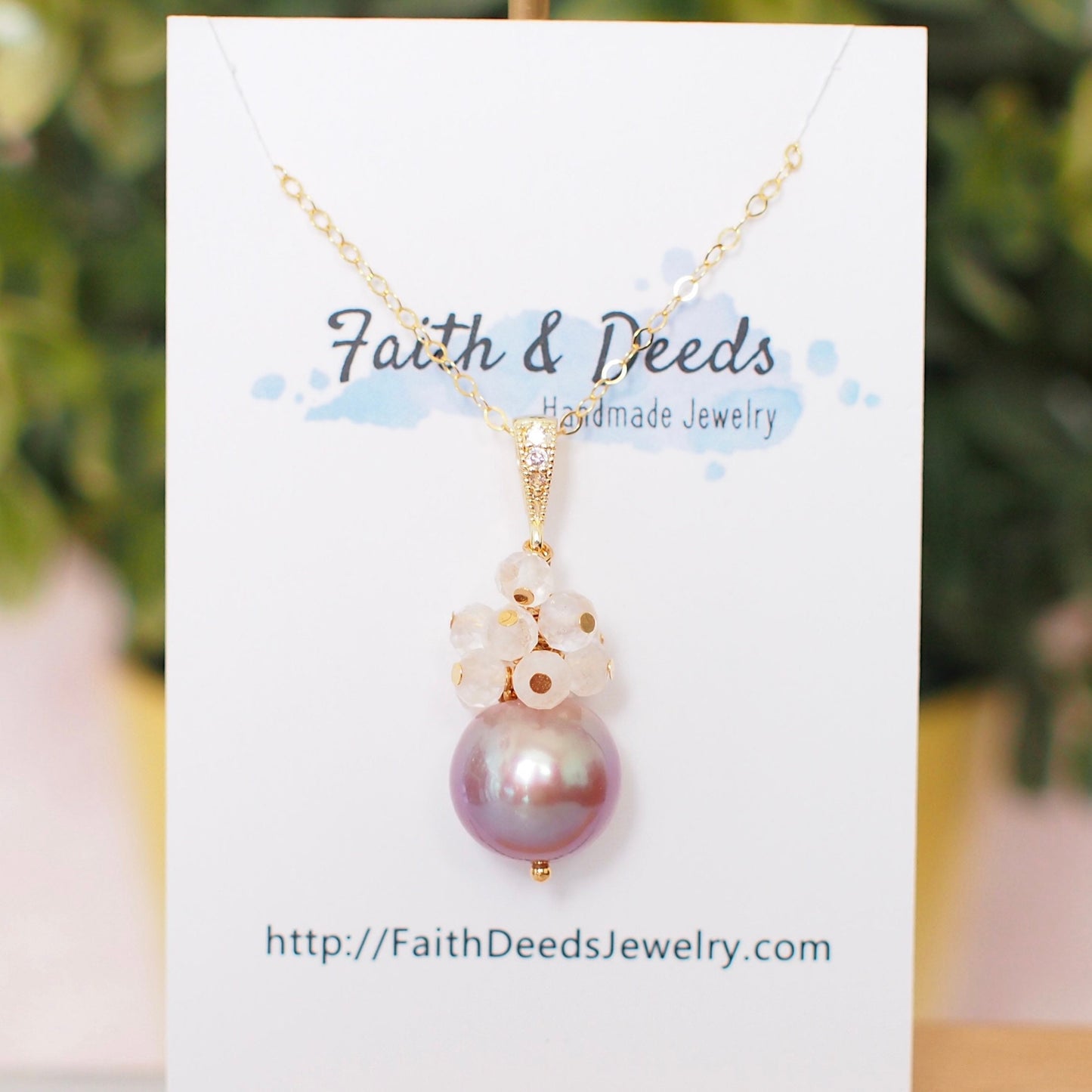 Edison Pearl Pendant // Natural Pinkish Purple // Rainbow Moonstone Cluster // 14K Gold-filled