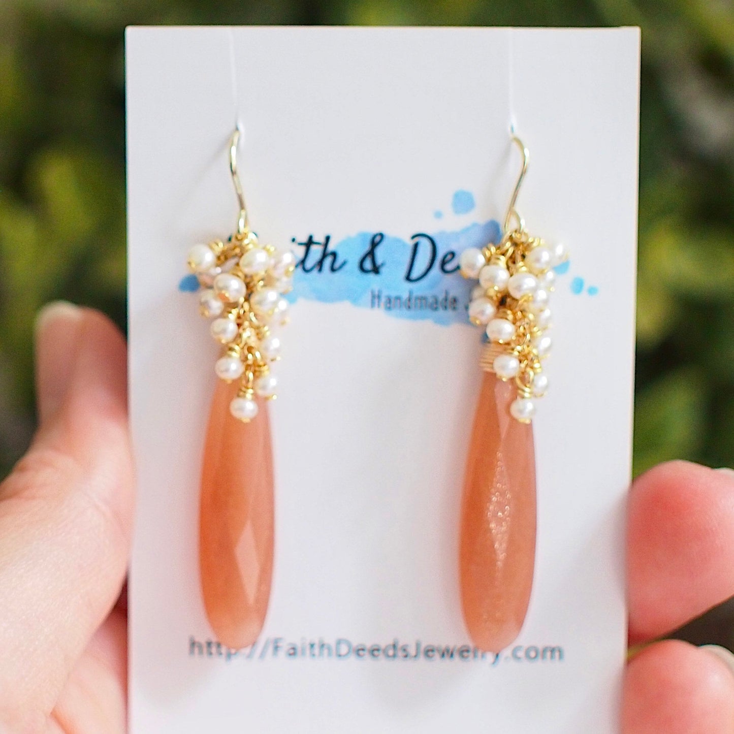 Sunstone Earrings // Statement Earrings // Pearl Cluster // 14K Gold-filled // Wire-wrapped // Elegant & Timeless