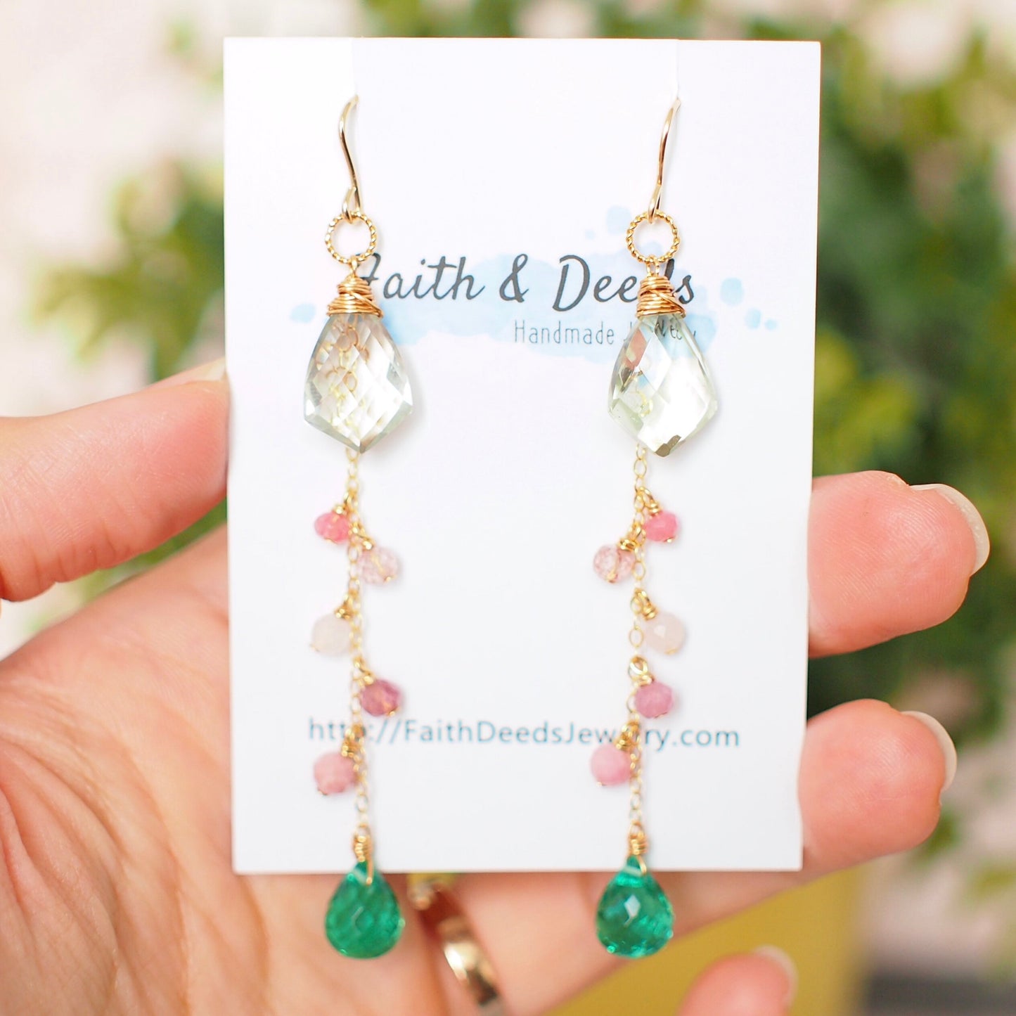 Green Amethyst x Green Quartz Earrings // Dangling Style // 14K Gold-filled // Wire-wrapped // Assorted Gems // Refreshing & Feminine