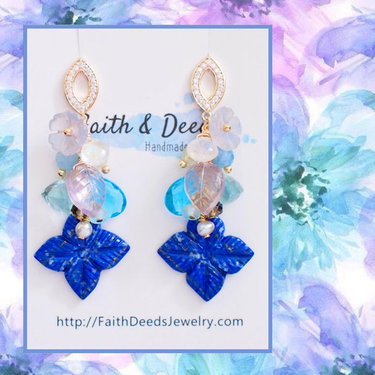 Lapis Lazuli Earrings // Multi Stone Dangles // Serene & Graceful // 14K Gold-filled