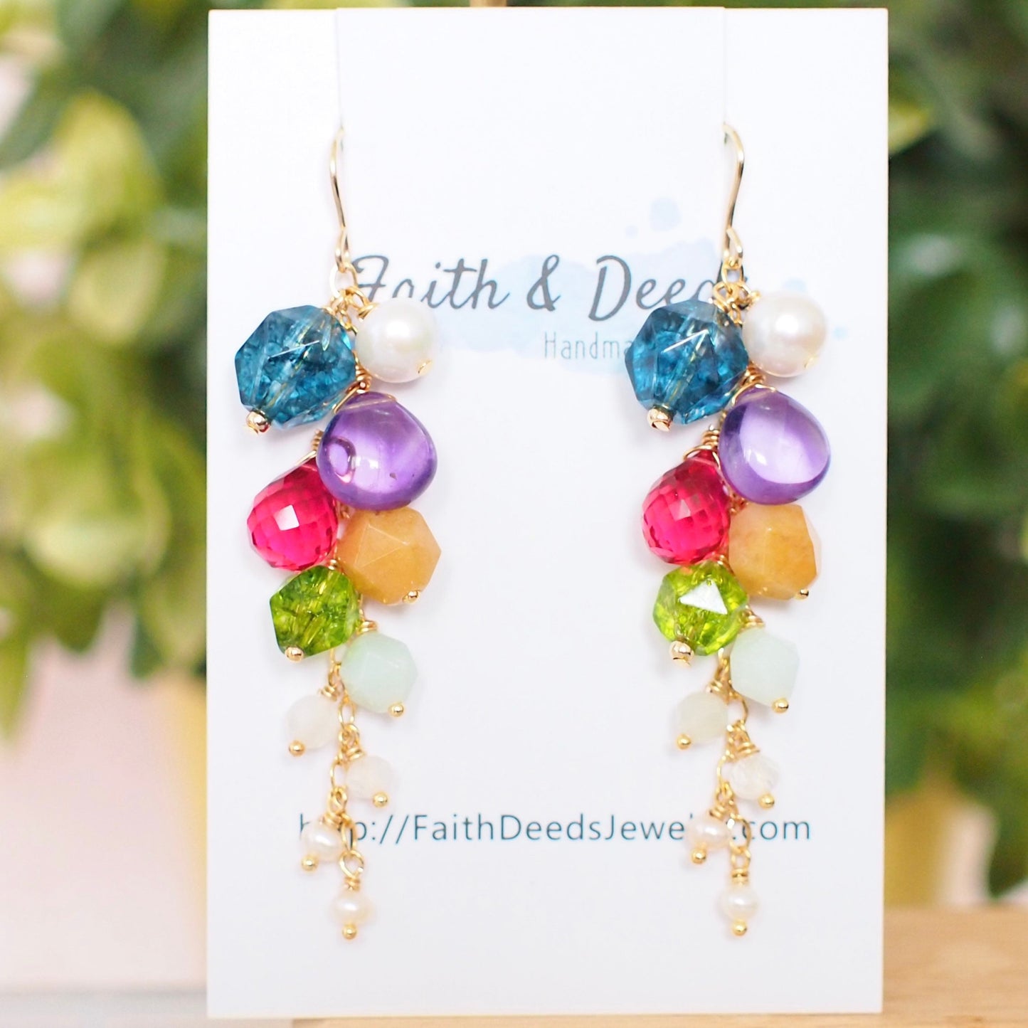 Multi Stones Dangle Earrings // Dangling Style // Rainbow Theme // Sparkly & Chic // 14K Gold-filled