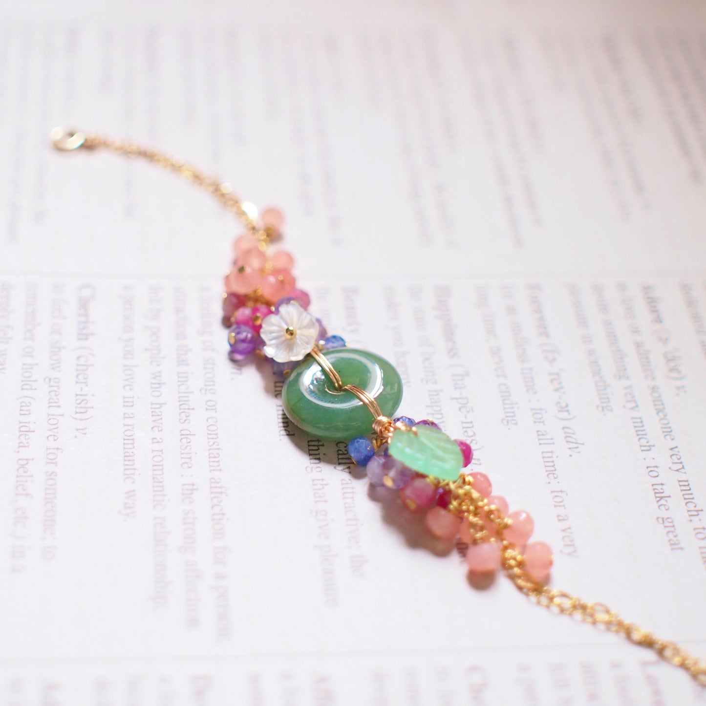 Type A Burmese Jade Donut Bracelet // Floral Design // 14K Gold-filled // Lovely & Whimsical
