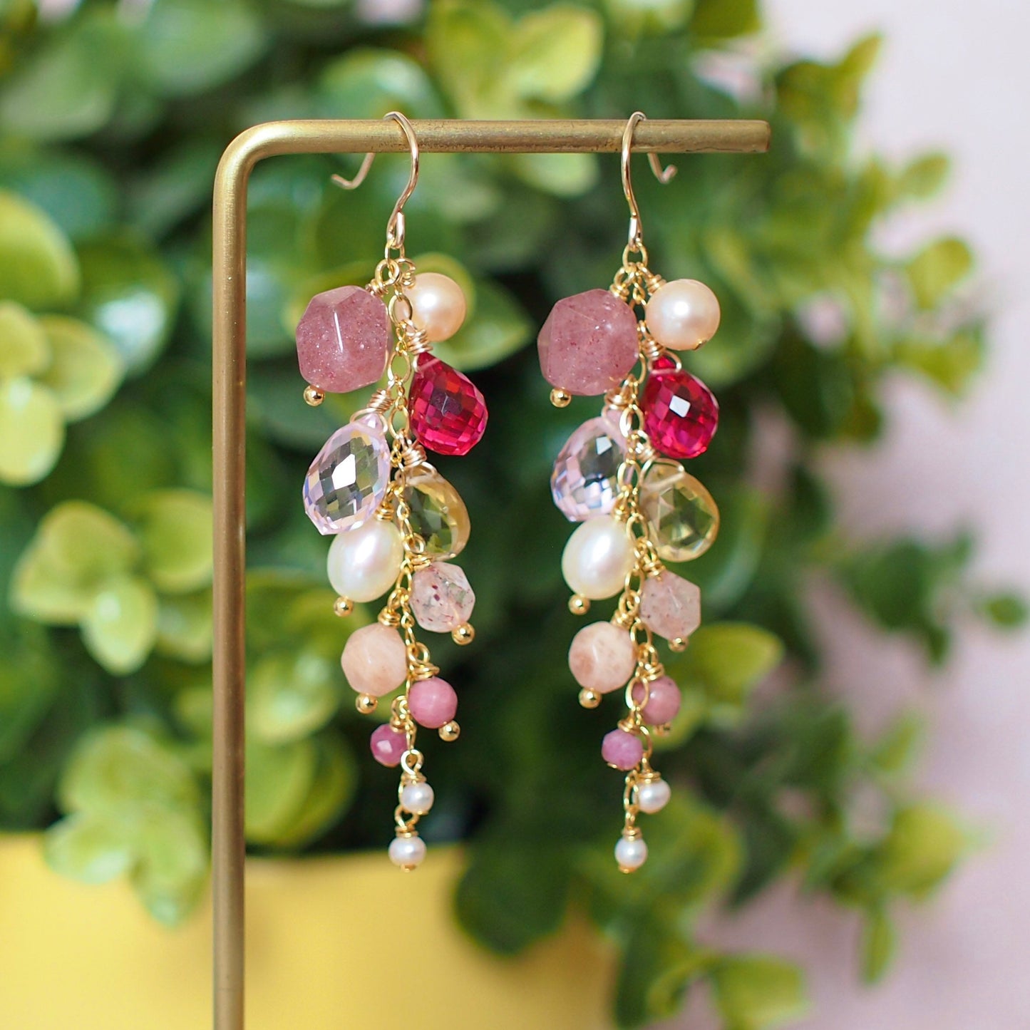 Multi Stones Dangle Earrings // Dangling Style // Gems Cluster // Sparkly & Precious // 14K Gold-filled