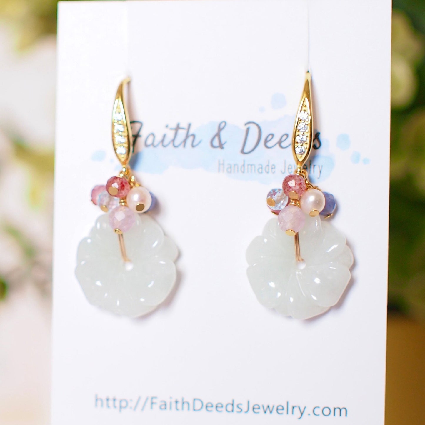 Type A Burmese Carved Jade Flower Earrings // Pastel Gem Cluster // 14K Gold-filled // Sweet & Feminine