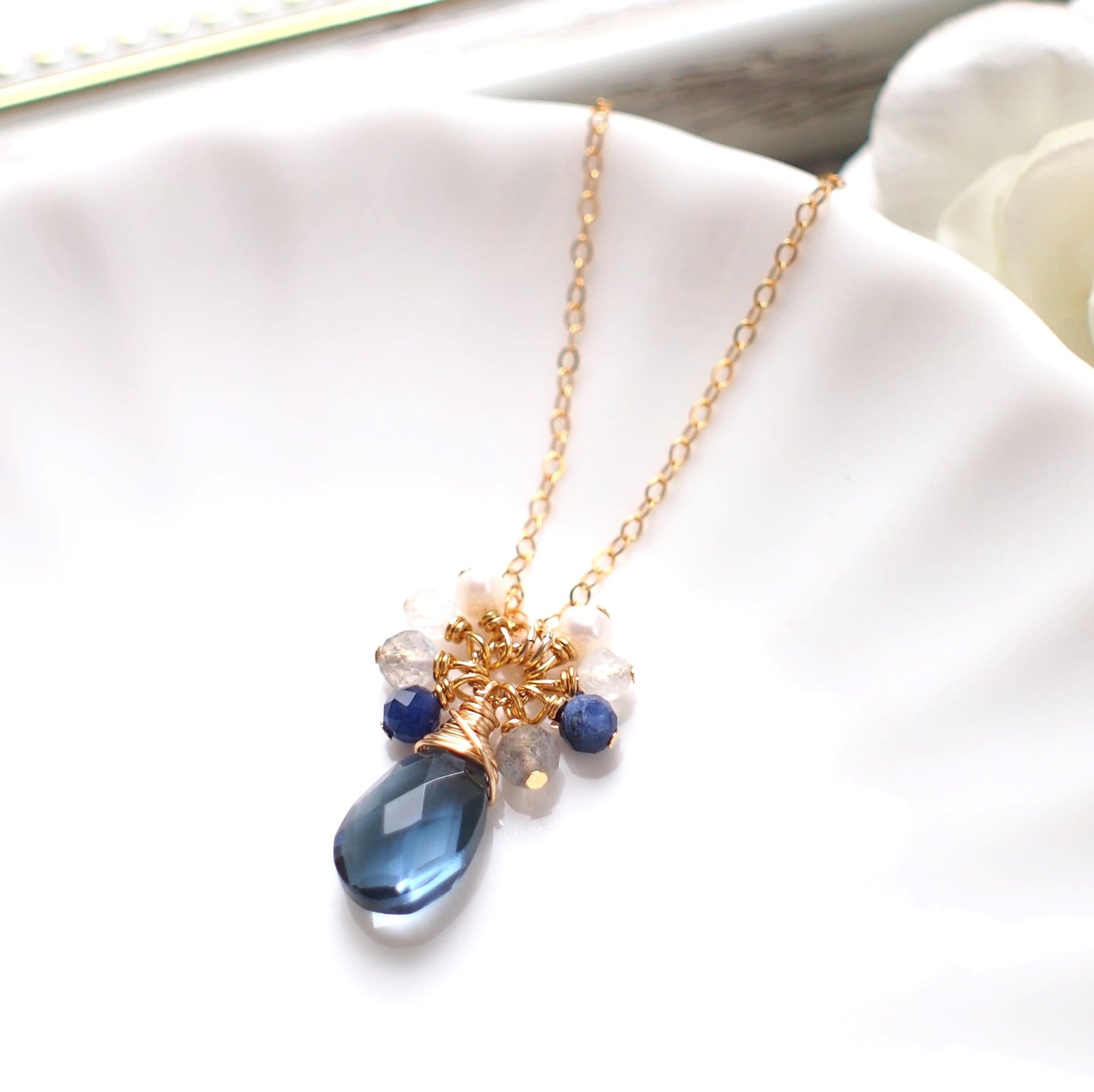 London Blue Quartz Necklace // Gem Pendant // Gem Cluster // 14K Gold-filled // Wire-wrapped // Elegant & Classy