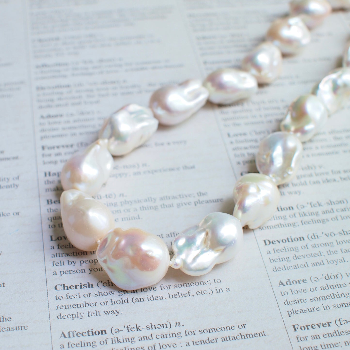 White Baroque Pearl Necklace with Rainbow Sheen