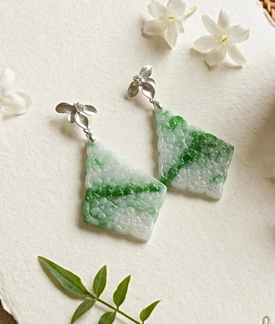 Type A Carved Jadeite Earrings // Detachable Studs