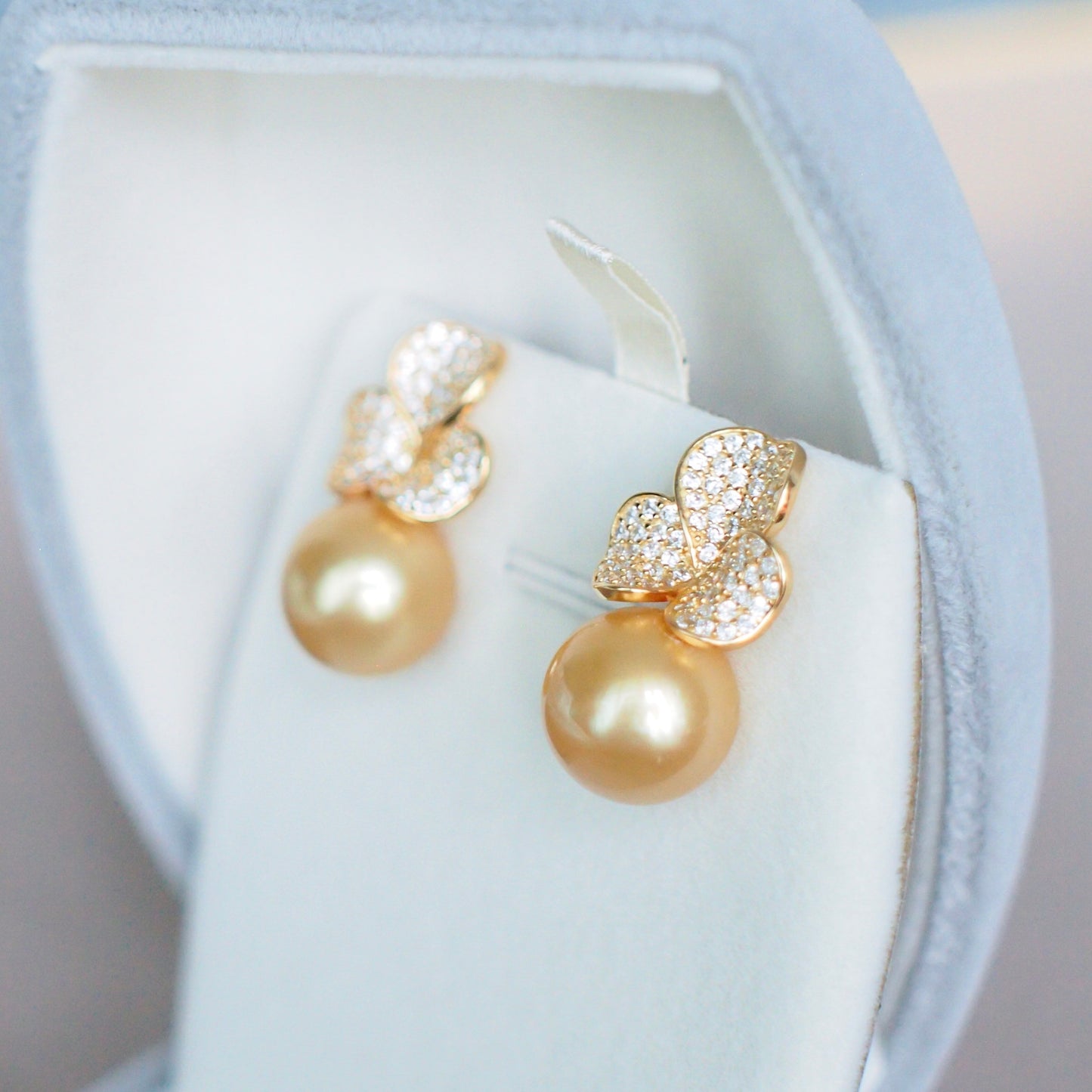 Golden South Sea Pearl Earrings // 12mm // Vermeil Setting