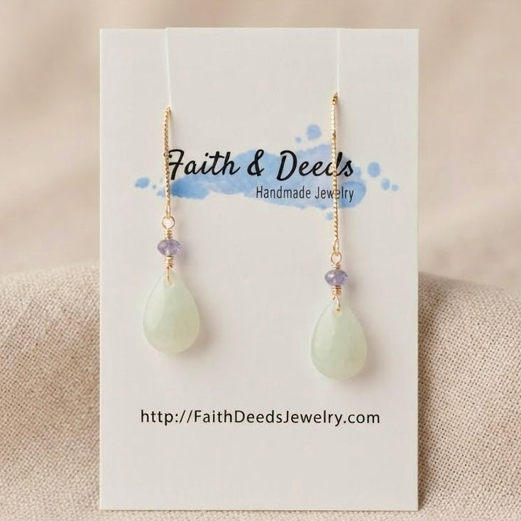 Type A Burmese Jade Drop Threader Earrings // Icy Green Jade