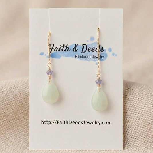 Type A Burmese Jade Drop Threader Earrings // Icy Green Jade