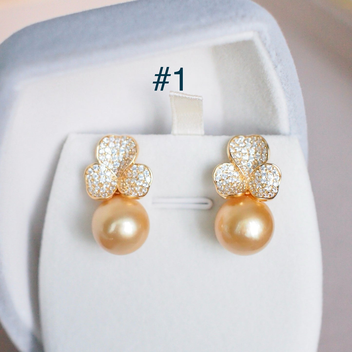 Golden South Sea Pearl Earrings // 12mm // Vermeil Setting