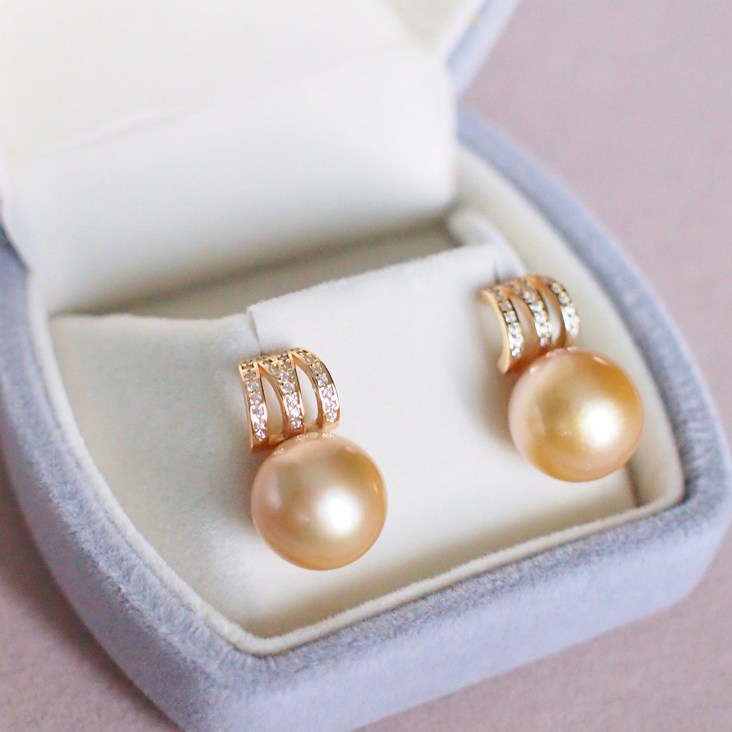 Golden South Sea Pearl Earrings // 12mm // Vermeil Setting