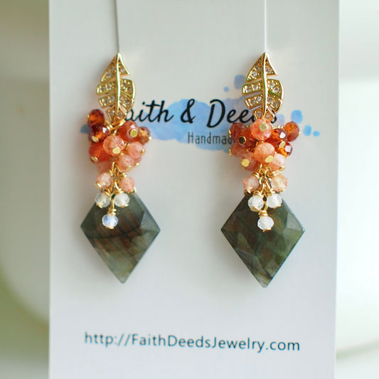 Labradorite Statement Earrings // 14K Gold-filled // Gem Cluster