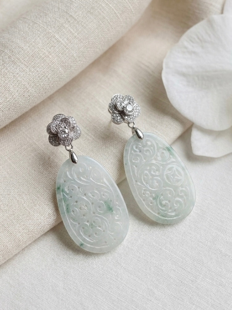 Type A Carved Jadeite Earrings // Detachable Studs